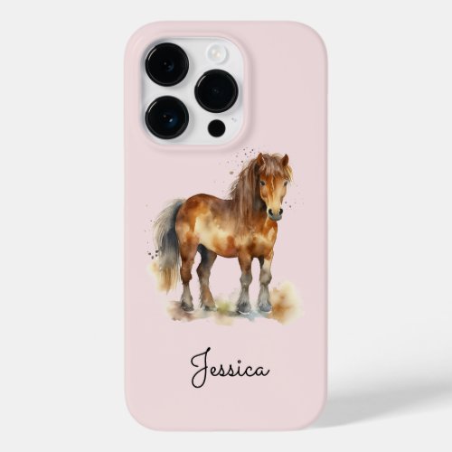Cute Whimsical Brown Pony Script Name Horse Case_Mate iPhone 14 Pro Case
