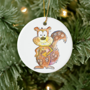 Cute Whimsical Brown Squirrel Ceramic Ornament