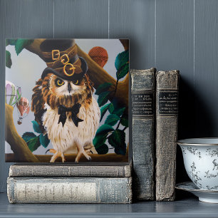 Cute Whimsical Brown Steampunk Owl Top Hat Ceramic Tile