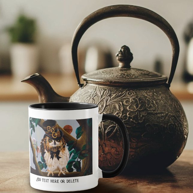 Cute Whimsical Brown Steampunk Owl Top Hat Mug (Creator Uploaded)