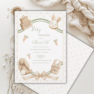 Cute Whimsical Bunny Vintage Rustic Baby Shower Invitation