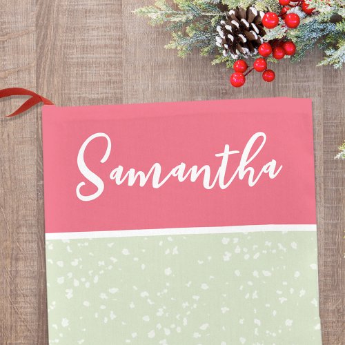 Cute Whimsical Calligraphy Pink Green Simple Small Christmas Stocking