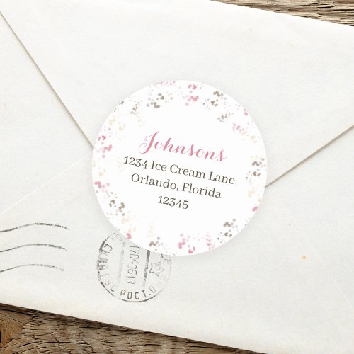 Cute Whimsical Calligraphy Sprinkle Return Address Classic Round Sticker