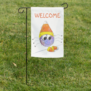 Cute Whimsical Candy Corn Spider Garden Flag