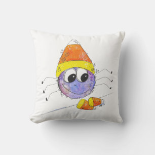 Cute Whimsical Candy Corn Spider Throw Pillow