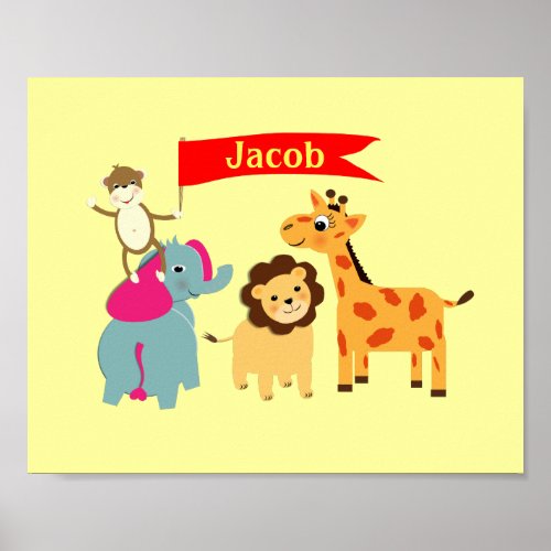 Cute Whimsical Cartoon Animals Personalized Poster