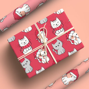 Cute Whimsical Cartoon Cat Christmas Wrapping Paper Sheets