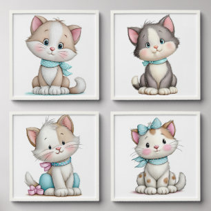 Cute Whimsical Cartoon Cat Peel And Stick Photo Tile