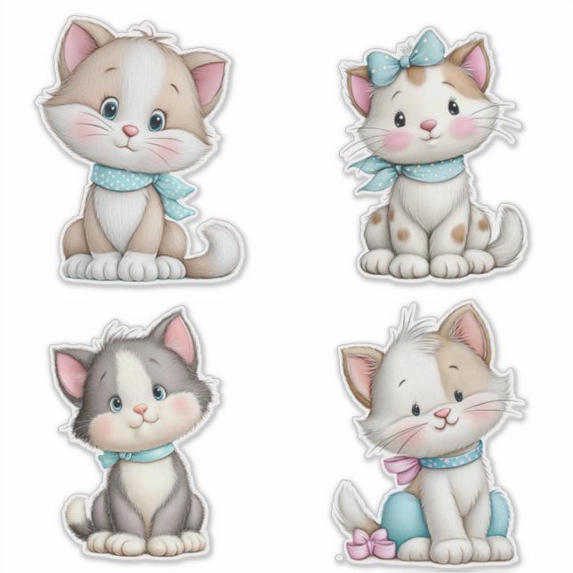 Cute Whimsical Cartoon Cat Sticker (Front)