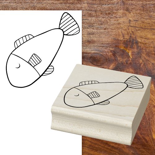 Cute Whimsical Cartoon Fish Rubber Art Stamp