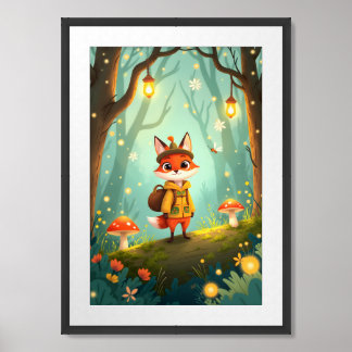 Cute Whimsical Cartoon Fox Framed Art
