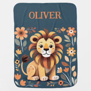 Cute Whimsical Cartoon Lion Baby Blanket