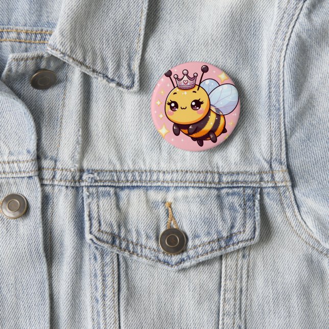 Cute Whimsical Cartoon Queen Bee Button (In Situ)