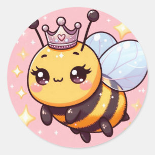 Cute Whimsical Cartoon Queen Bee Classic Round Sticker