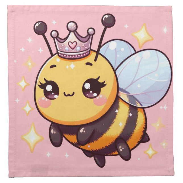 Cute Whimsical Cartoon Queen Bee Cloth Napkin (Front)
