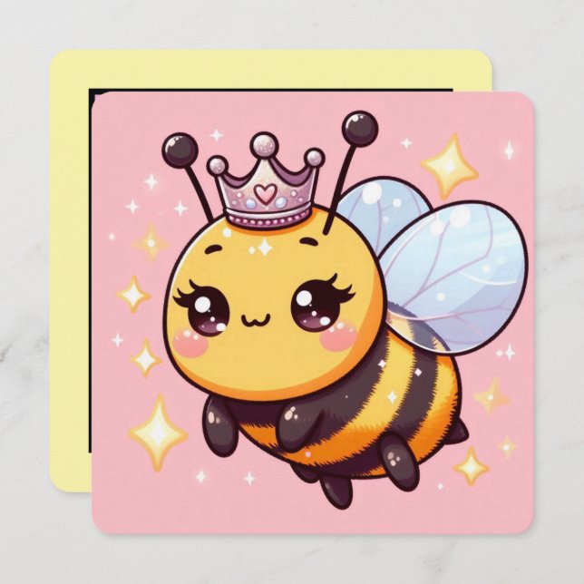 Cute Whimsical Cartoon Queen Bee Invitation (Front/Back)