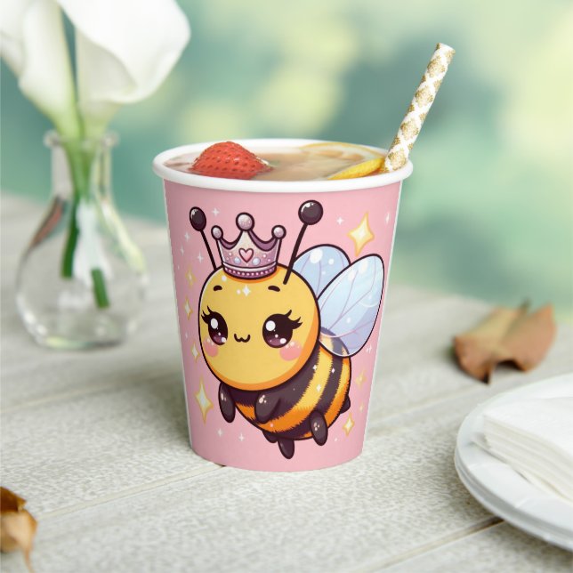 Cute Whimsical Cartoon Queen Bee Paper Cups (Insitu)