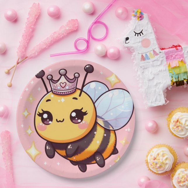Cute Whimsical Cartoon Queen Bee Paper Plates (Party)