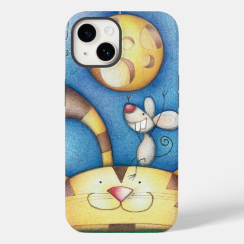 Cute Whimsical Cat and Mouse Moon Art Case_Mate iPhone 14 Case