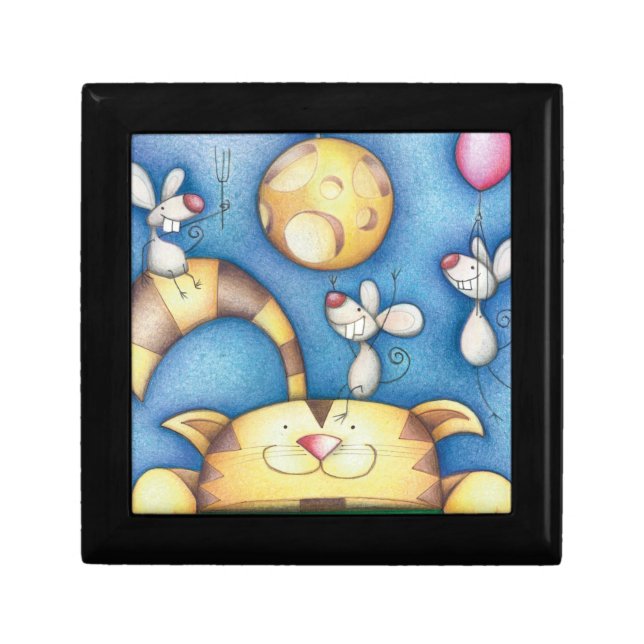 Cute Whimsical Cat and Mouse Moon Art Gift Box (Front)