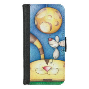 Cute Whimsical Cat and Mouse Moon Art iPhone 8/7 Wallet Case