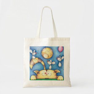 Cute Whimsical Cat and Mouse Moon Art Tote Bag