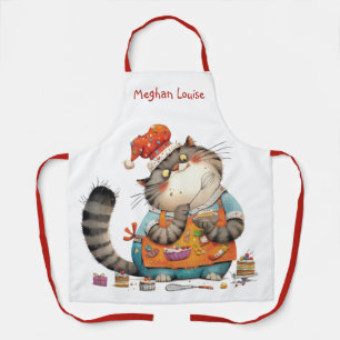 Cute Whimsical Cat Chef Illustration Funny Apron