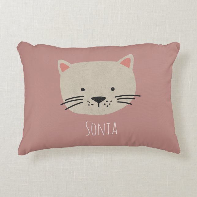 Cute Whimsical Cat Face Accent Pillow (Front)