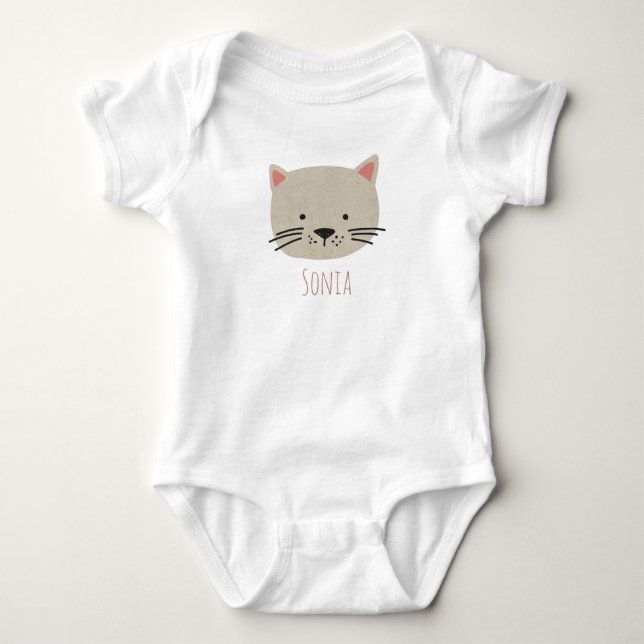 Cute Whimsical Cat Face Baby Bodysuit (Front)
