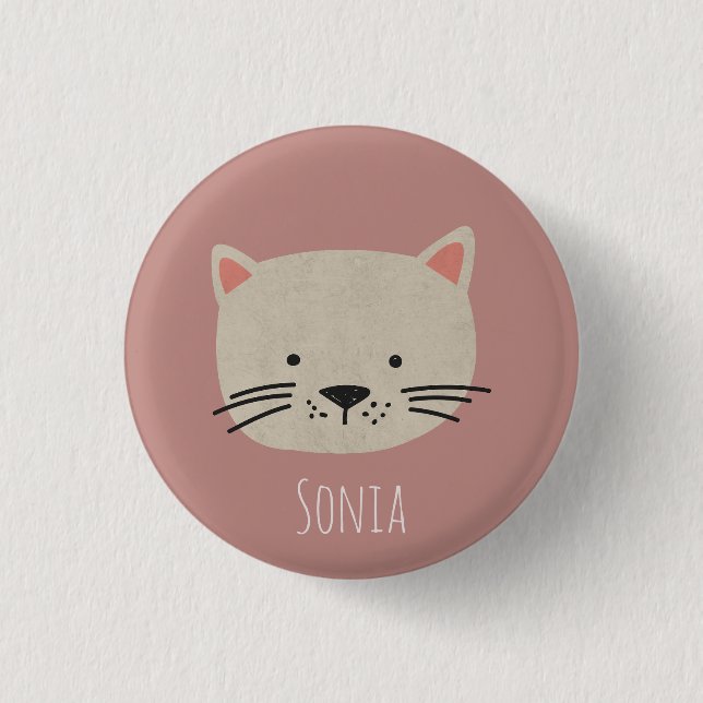Cute Whimsical Cat Face Button (Front)