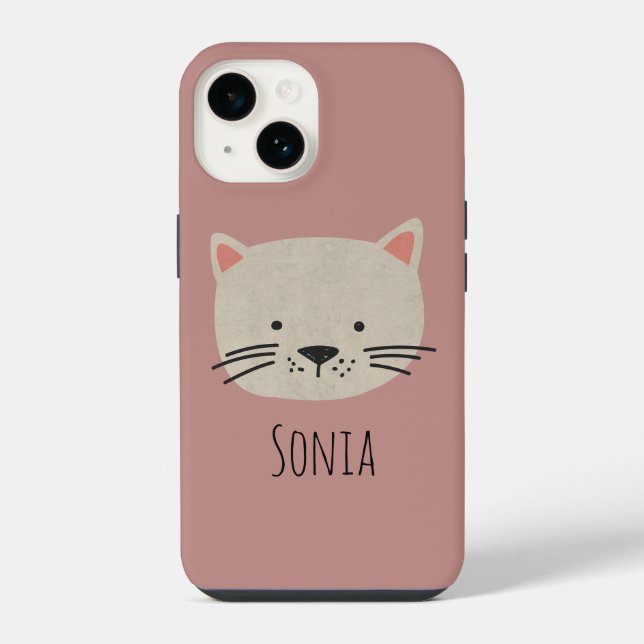 Cute Whimsical Cat Face Iphone Case (Back)