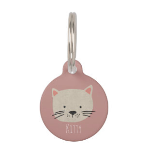 Cute Whimsical Cat Face Pet ID Tag