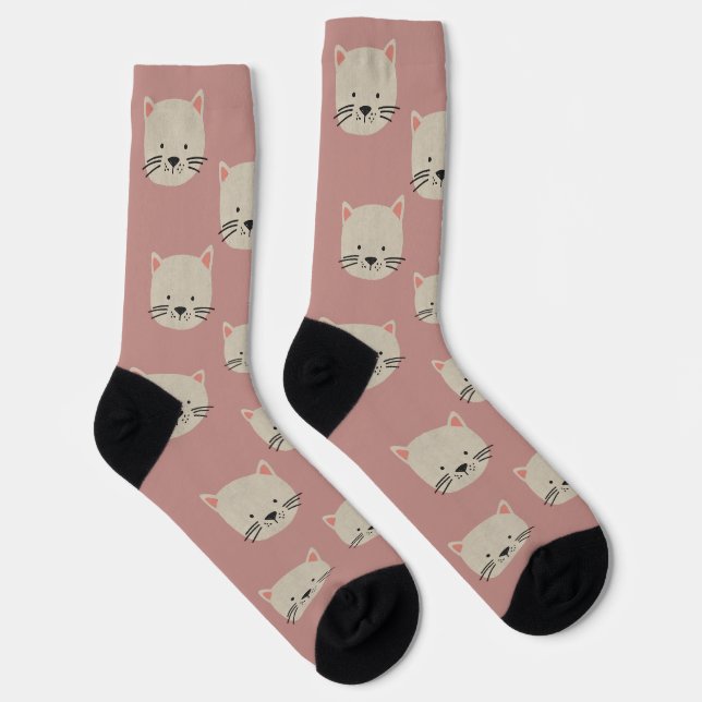 Cute Whimsical Cat Face Socks (Right)