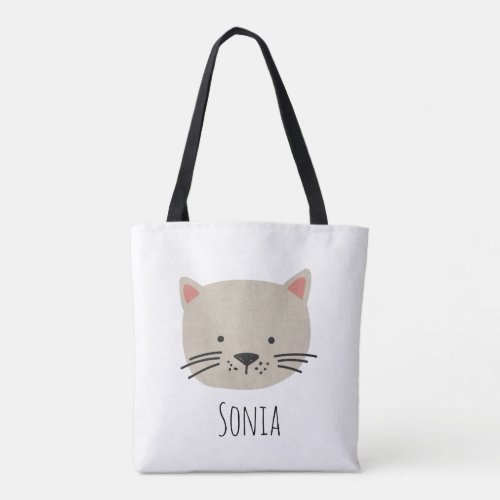Cute Whimsical Cat Face Tote Bag