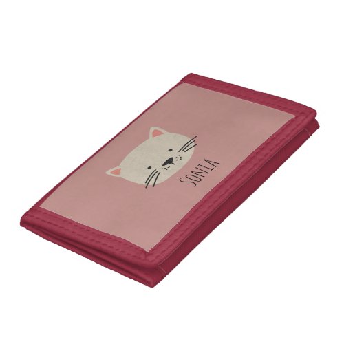 Cute Whimsical Cat Face Trifold Wallet