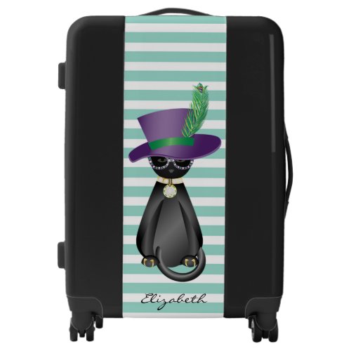 Cute Whimsical CatKitty Stripes_ Personalized Luggage