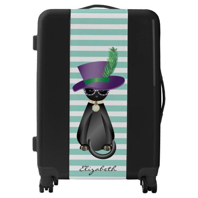 Cute Whimsical Cat,Kitty, Stripes- Personalized Luggage (Front)