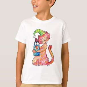Cute Whimsical Cat Loves Bird T-Shirt