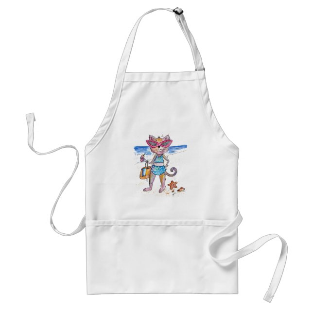 Cute Whimsical Cat on the Beach Adult Apron (Front)