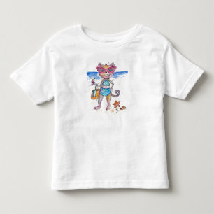 Cute Whimsical Cat on the Beach Toddler T-shirt