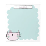 Cute Whimsical Cat Pastel Teal Lilac Custom Name Notepad at Zazzle