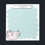 Cute Whimsical Cat Pastel Teal Lilac Custom Name Notepad<br><div class="desc">This cute notepad features a whimsical cat illustration in pastel pink and teal blue. Personalize it with your name. Great gift idea!</div>