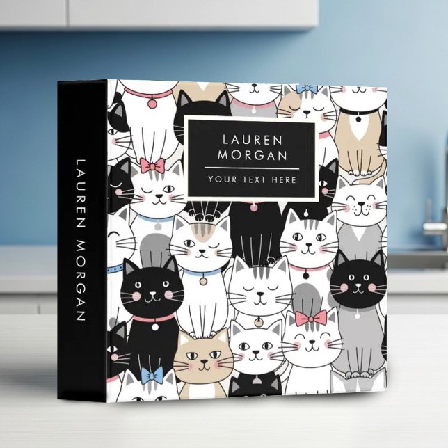 Cute Whimsical Cat Pattern 3 Ring Binder (Creator Uploaded)