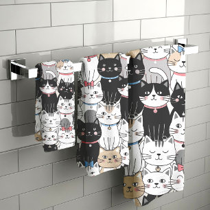 Cute Whimsical Cat Pattern Bath Towel Set