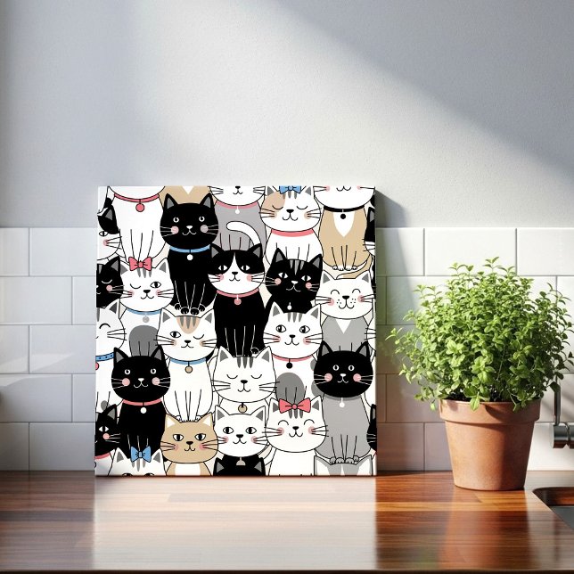 Cute Whimsical Cat Pattern Ceramic Tile (Creator Uploaded)