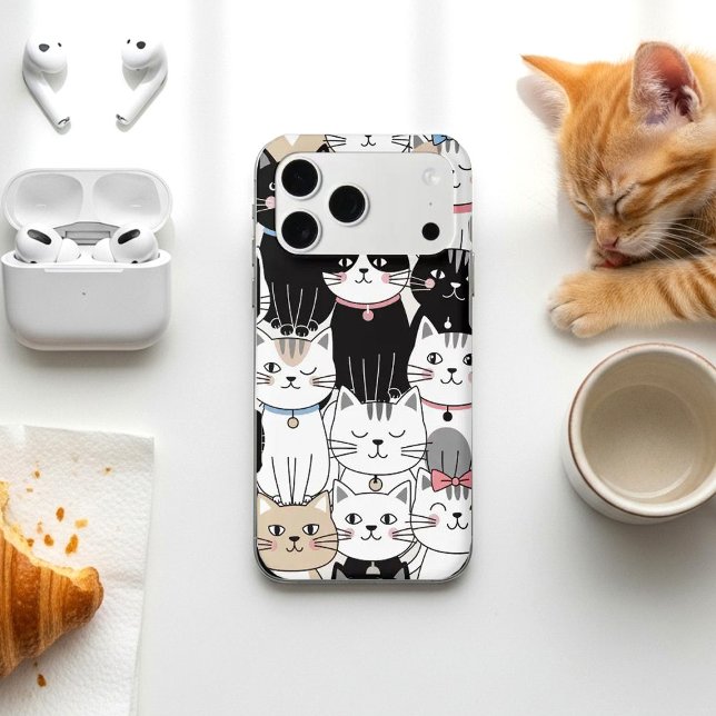 Cute Whimsical Cat Pattern iPhone Case (Creator Uploaded)