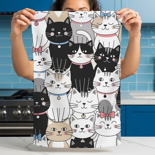 Cute Whimsical Cat Pattern Kitchen Towel (Creator Uploaded)