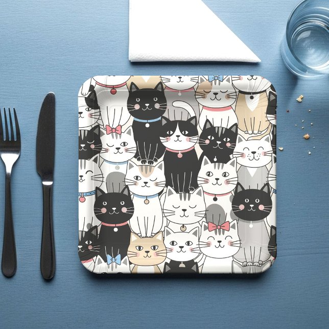 Cute Whimsical Cat Pattern Paper Plates (Creator Uploaded)