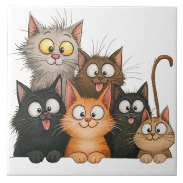 Cute Whimsical cats Ceramic Tile (Front)