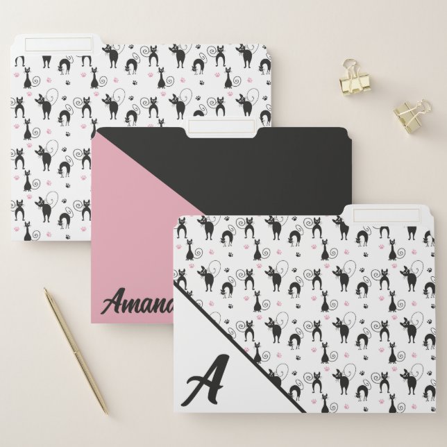 Cute Whimsical Cats Monogram File Folder (Set)